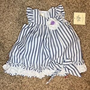 NWT Laura Ashley Striped Blue and White Kids Dress